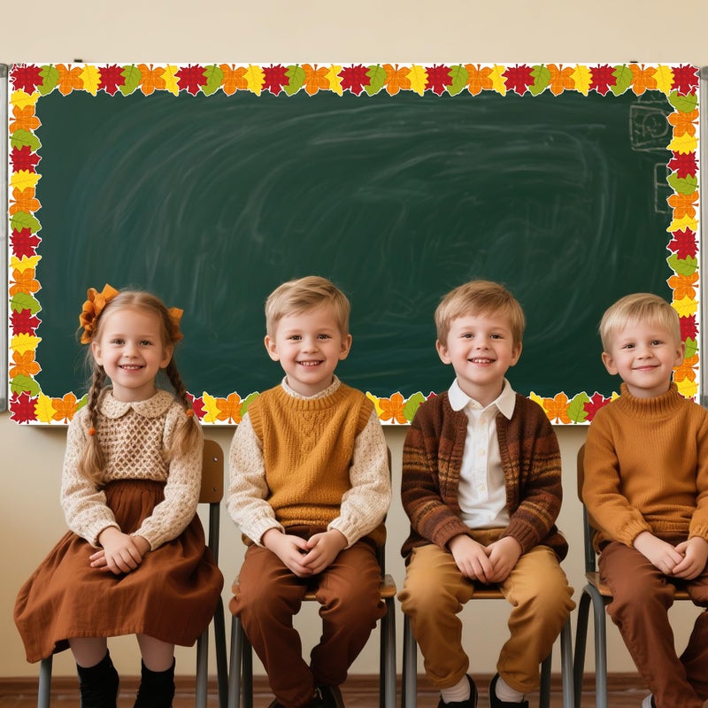 BeYumi Fall Leaves Border Trim - 65ft Fall Plaid Maple Leaves Shape Rolled Border Trim Autumn Thanksgiving Bulletin Board Colorful Harvest Party Decor School Classroom Office Chalkboard Decoration - Image 3